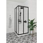 Casa si Gradina - Sanitare - Cazi si cabine de dus - Cabine dus - Cabina de dus patrata, fara cadita, Deante Funkia cu usi culisante 80x80cm finisaj negru - Infinity.ro