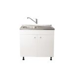 Casa si Gradina - Sanitare - Chiuveta bucatarie si accesorii - Chiuvete bucatarie - Set Masca Chiuveta Alba 80 cm X 50 cm X 80 cm, chiuveta inox cuva stanga, baterie tija lunga si sifon scurgere - Infinity.ro