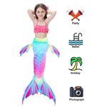 Fashion, accesorii si bijuterii - Copii - Lenjerie si pijamale copii - Costume de baie copii - Set 7 piese Costum Sirena Printesa Ariel THK®,  coada sirena, slip, top, colier, bratara, 140 cm - Infinity.ro