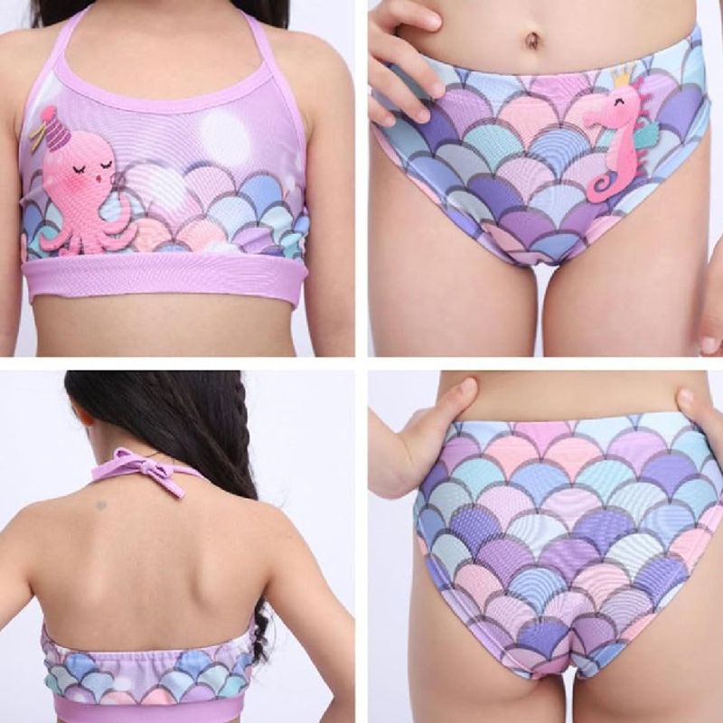 Fashion, accesorii si bijuterii - Copii - Lenjerie si pijamale copii - Costume de baie copii - Set 5 piese costum de baie Sirena Ariel, Albastru Caraibe, Include top, slip, coada, colier si coronita,120 cm - 5-6 ani - Infinity.ro