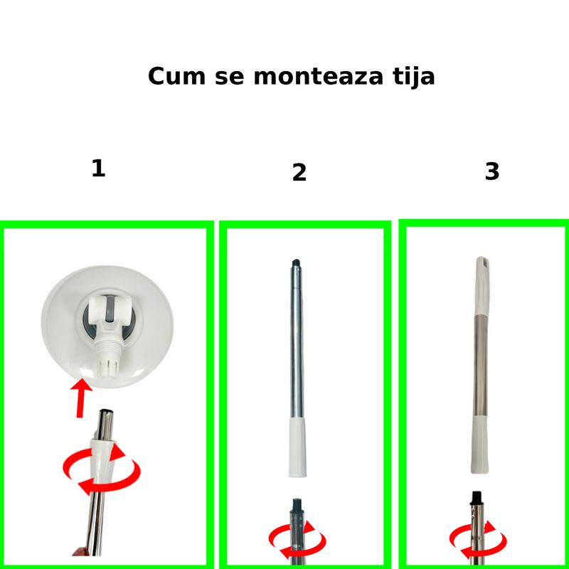 Market - Curatenie si intretinere casa - Produse menaj - Mopuri - Tija telescopica si 2 rezerve mop PAA-home®, diametrul capului rotativ 16 cm, 125 cm, alb - Infinity.ro