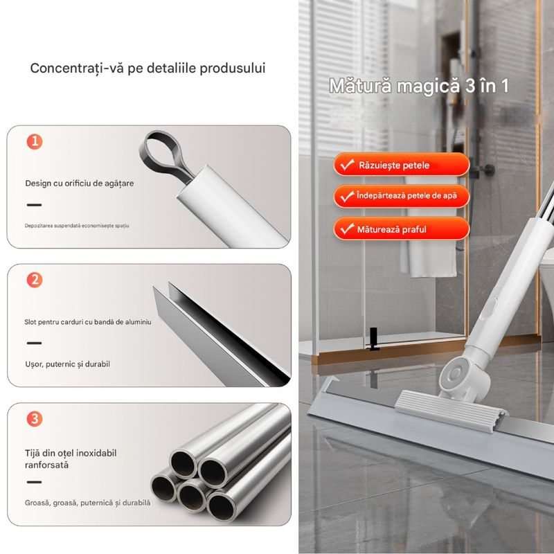 Market - Curatenie si intretinere casa - Produse menaj - Mopuri - Matura tip racleta PAA-home, cu tija rotativa la 180 de grade, curata diferite suprafete si tipuri de murdarie dimensiune racleta 39.5 cm - Infinity.ro