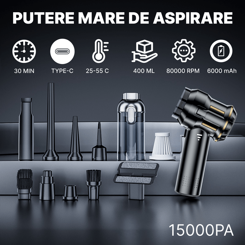Auto si Moto - Intretinere auto - Aspiratoare auto - Aspirator Auto 4 in 1 IMA Trend, Portabil, 100W, 15000 Pa, Filtru HEPA, Suflare si Aspirare, USB-C, 6000 mAh, Negru - Infinity.ro