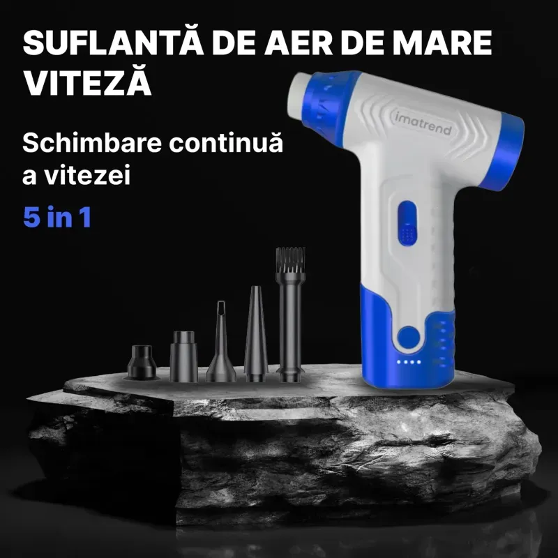 Casa si Gradina - Gradinarit si plante - Utilaje gradina - Aspiratoare, suflante si tocatoare - Suflanta Aer Portabila IMA Trend Blower, Aspirator, Turbo Fan, 140000 RPM, 4 Trepte, 5000mAh, USB-C, Albastru - Infinity.ro
