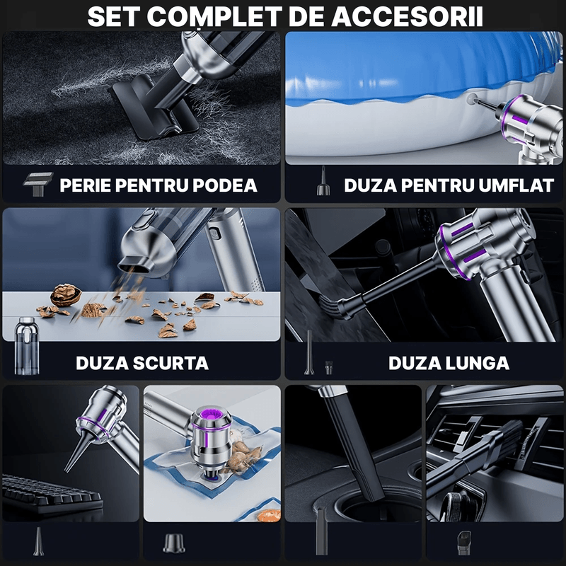 Auto si Moto - Intretinere auto - Aspiratoare auto - Aspirator Auto 4 in 1 IMA Trend, Portabil, 100W, 15000 Pa, Filtru HEPA, Suflare si Aspirare, USB-C, 6000 mAh, Negru - Infinity.ro