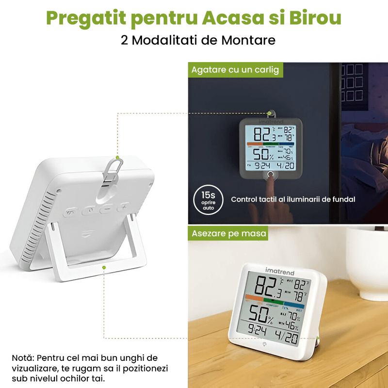 TV, Audio-Video si Foto - Optica, astronomie si metrologie - Meteorologie - Termometre Meteo - Termometru si Higrometru de camera IMA Trend YG5275 Pro, ecran 3.7 inch, Indica Ora si Data, Lumina, Indicator comfor - Infinity.ro
