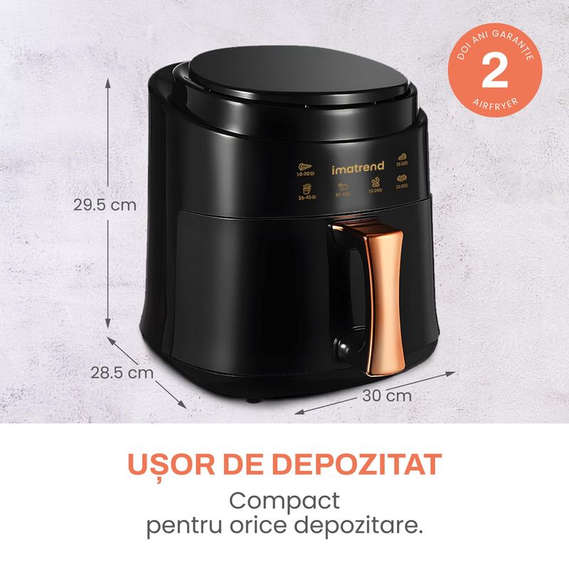 Electronice si Electrocasnice - Electrocasnice bucatarie - Aparate de gatit & desert - Friteuze - Friteuza cu aer cald, fara ulei, IMA TREND XL Air Fryer, 1400W, capacitate 8L, temperatura ajustabila 80-210°C, Negru - Infinity.ro