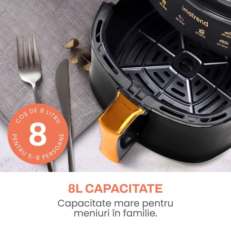 Electronice si Electrocasnice - Electrocasnice bucatarie - Aparate de gatit & desert - Friteuze - Friteuza cu aer cald, fara ulei, IMA TREND XL Air Fryer, 1400W, capacitate 8L, temperatura ajustabila 80-210°C, Negru - Infinity.ro