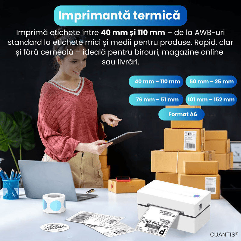 PC, gaming si accesorii - Imprimante, scanere & consumabile - Imprimante - Imprimante termice - Imprimanta termica 4x6, BT & USB, 203 DPI, 150 mm/s, AWB A6, Windows/Mac/Android, alb - Infinity.ro