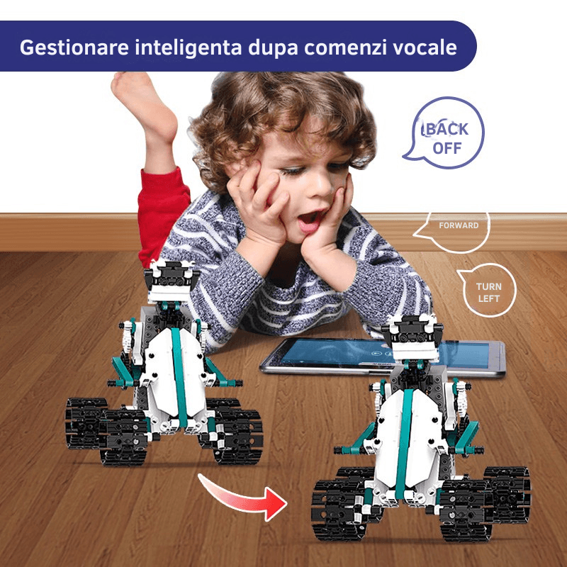 Jucarii, Copii si Bebe - Jucarii si jocuri - Jucarii & jocuri educative - Jocuri de memorie si inteligenta - Set educativ 5-in-1 Robot STEM cu Programare prin Aplicatie – Jucarie Inteligenta DIY Electrica, Cadou pentru Copii 6+ - Infinity.ro