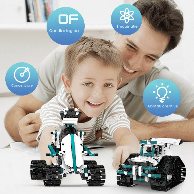 Jucarii, Copii si Bebe - Jucarii si jocuri - Jucarii & jocuri educative - Jocuri de memorie si inteligenta - Set educativ 5-in-1 Robot STEM cu Programare prin Aplicatie – Jucarie Inteligenta DIY Electrica, Cadou pentru Copii 6+ - Infinity.ro