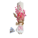 Fashion, accesorii si bijuterii - Copii - Articole botez - Trusouri si accesorii botez - Lumanare de botez “FLORI SI ZANE” din ceara naturala decorata cu flori uscate si zane+sticluta cu mirodenii pentru baita - Infinity.ro