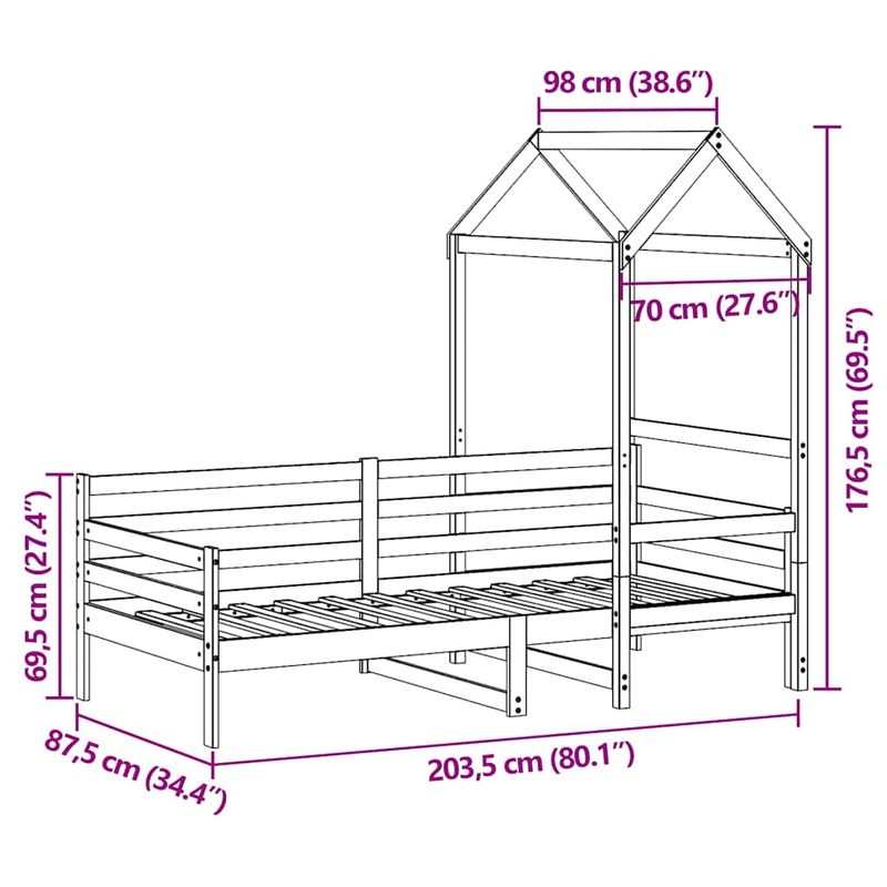 Casa si Gradina - Mobilier - Paturi si accesorii - Paturi - Pat de zi cu acoperis, alb, 80x200 cm, lemn masiv de pin - Infinity.ro