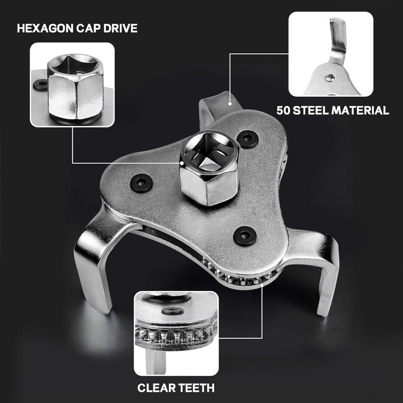Auto si Moto - Reparatii si depanare - Scule auto - Scule si truse auto - Cheie universala pentru filtru de ulei Techstar, reglabila cu 3 brate (3-Jaw), 2 cai, Metalic - Infinity.ro