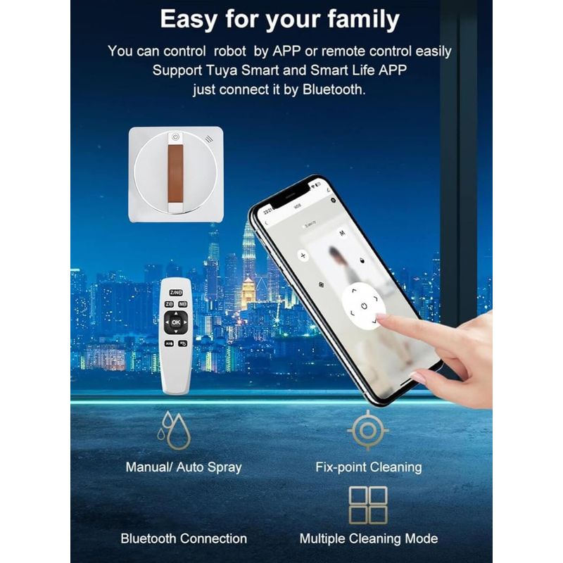 Electronice si Electrocasnice - Ingrijirea locuintei - Aspiratoare - Robot curatare geamuri, Aspirare 3000PA si spalare umeda, sistem AI, aplicatie si telecomanda, 4 moduri curatare, Alb - Infinity.ro