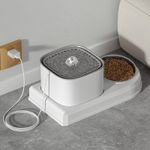 Petshop - Accesorii petshop - Castroane si adapatori - Dispenser apa automat 2in1 cu bol pentru mancare, fantana pentru animale cu sistem de recirculare, 3L, silentioasa, Alb - Infinity.ro