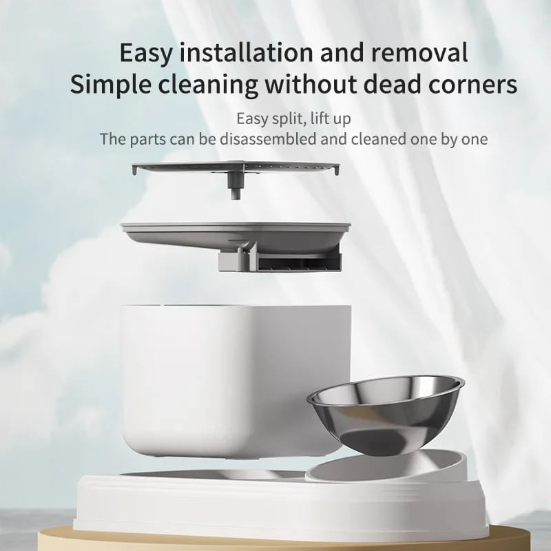 Petshop - Accesorii petshop - Castroane si adapatori - Dispenser apa automat 2in1 cu bol pentru mancare, fantana pentru animale cu sistem de recirculare, 3L, silentioasa, Alb - Infinity.ro