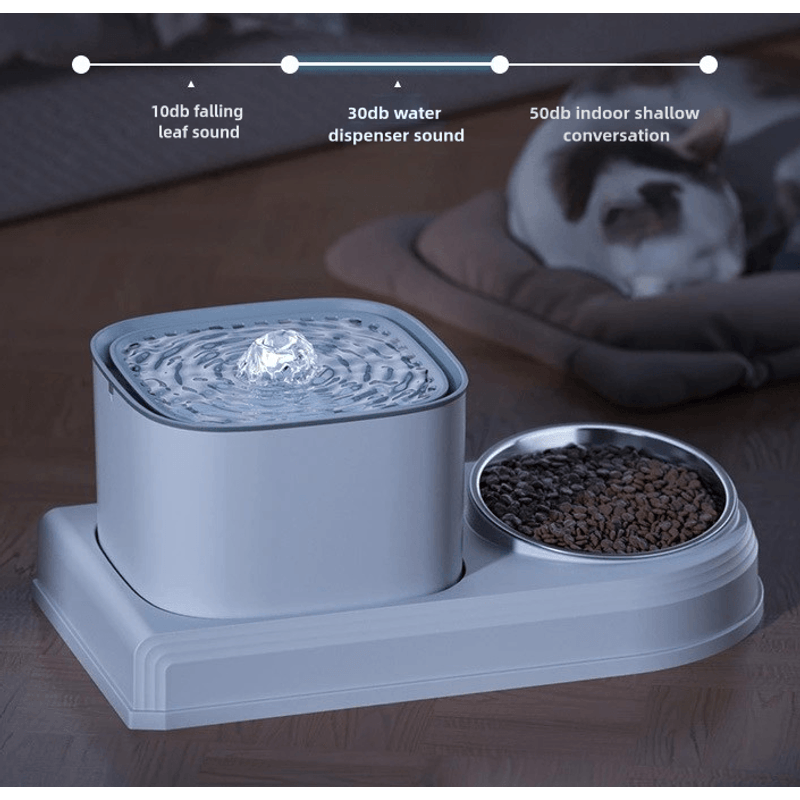 Petshop - Accesorii petshop - Castroane si adapatori - Dispenser apa automat 2in1 cu bol pentru mancare, fantana pentru animale cu sistem de recirculare, 3L, silentioasa, Alb - Infinity.ro