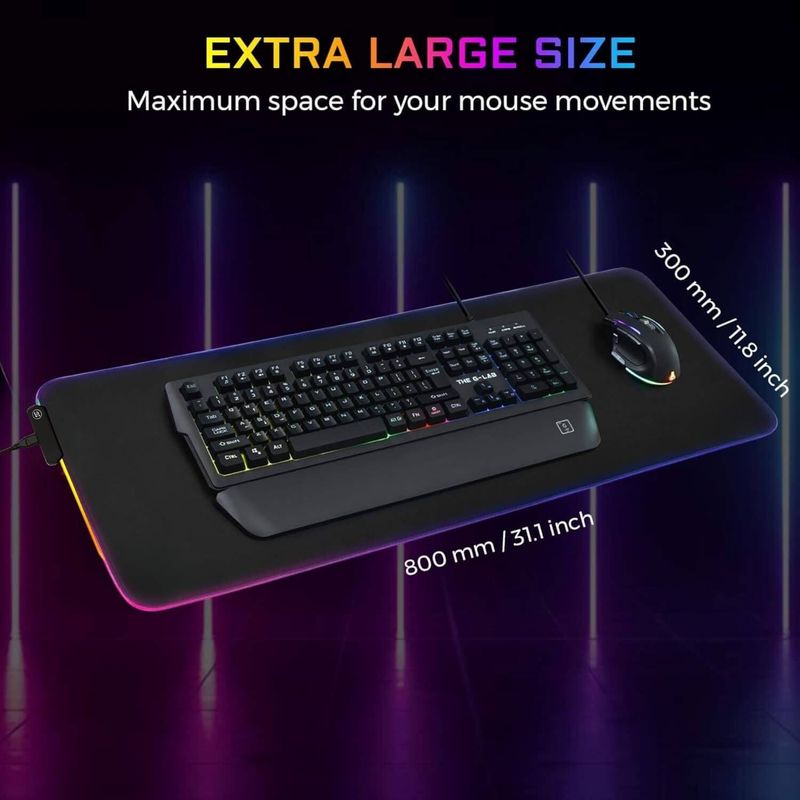 PC, gaming si accesorii - Periferice PC - Mousepad - Mousepad XXL Gaming, Cauciucat, 14 Moduri Iluminare LED - RGB, Conectare USB, 7 Culori, AntiDerapant, 80x30 cm, negru - Infinity.ro