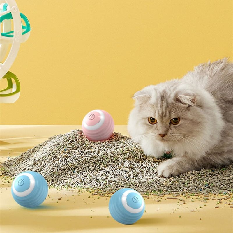 Petshop - Accesorii petshop - Dresaj animale - Minge electrica inteligenta pentru animale, AB Luxury Concept, albastra, 4.3 cm, rotatie 360, USB reincarcabila - Infinity.ro