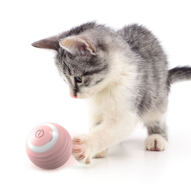 Petshop - Accesorii petshop - Dresaj animale - Minge electrica interactiva pentru animale, AB Luxury Concept, roz, 360° rotatie automata, USB reincarcabila, 4.3 cm - Infinity.ro