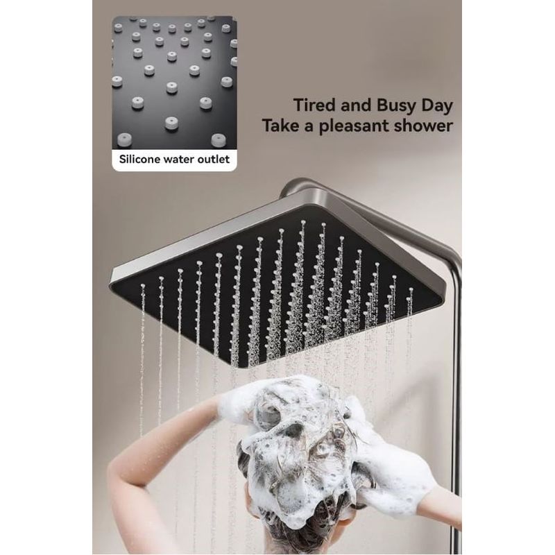 Casa si Gradina - Sanitare - Cazi si cabine de dus - Coloane si seturi de dus - Coloana de Dus smart, Ecran LED, Temperatura, Lumini, 4 Moduri, Dus Vertical, Robinet ascuns, fara electric, Aluminiu - Infinity.ro