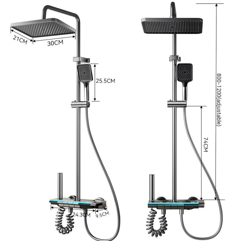 Casa si Gradina - Sanitare - Cazi si cabine de dus - Coloane si seturi de dus - Coloana de Dus smart, Ecran LED, Temperatura, Lumini, 4 Moduri, Dus Vertical, Robinet ascuns, fara electric, Aluminiu - Infinity.ro