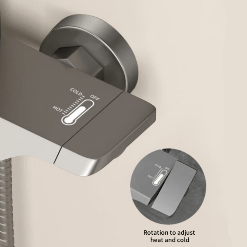 Casa si Gradina - Sanitare - Cazi si cabine de dus - Coloane si seturi de dus - Coloana de Dus cu suport, 4 Moduri utilizare, Rotatie 360°, Dus Vertical, Robinet ascuns, butoane piano, Aluminiu, Gri - Infinity.ro