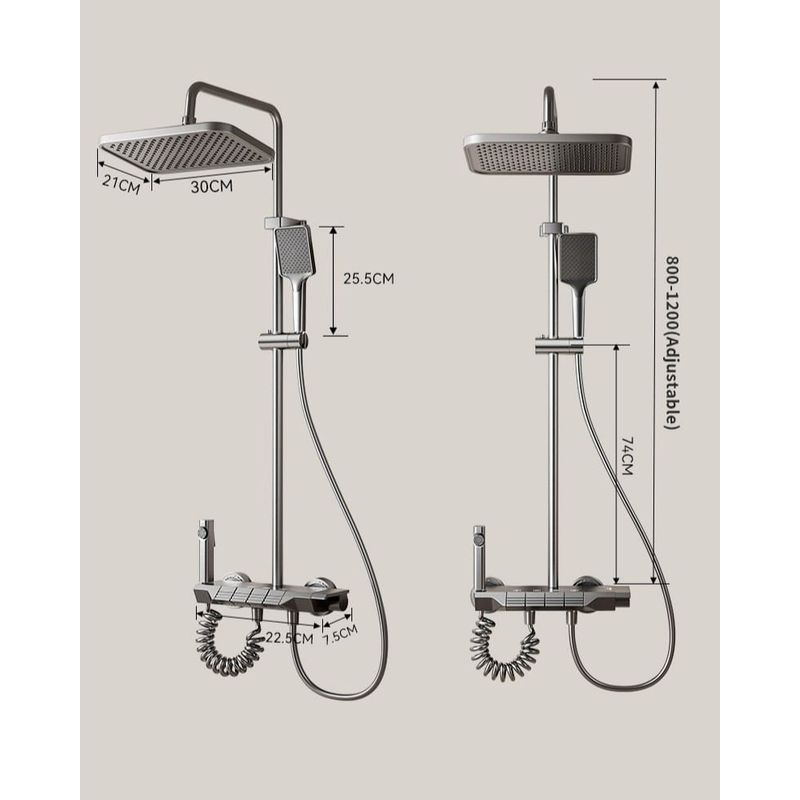 Casa si Gradina - Sanitare - Cazi si cabine de dus - Coloane si seturi de dus - Coloana de Dus cu suport, 4 Moduri utilizare, Rotatie 360°, Dus Vertical, Robinet ascuns, butoane piano, Aluminiu, Gri - Infinity.ro