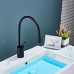 Casa si Gradina - Sanitare - Lavoar baie si accesorii - Baterii sanitare - Baterie sanitara pentru lavoar, inalta, pentru chiuveta baie, premium, cartus ceramic, negru, montare blat, 38 cm - Infinity.ro