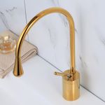 Casa si Gradina - Sanitare - Lavoar baie si accesorii - Baterii sanitare - Baterie sanitara pentru lavoar, inalta, pentru chiuveta baie, premium, cartus ceramic, auriu, montare blat, 38 cm - Infinity.ro