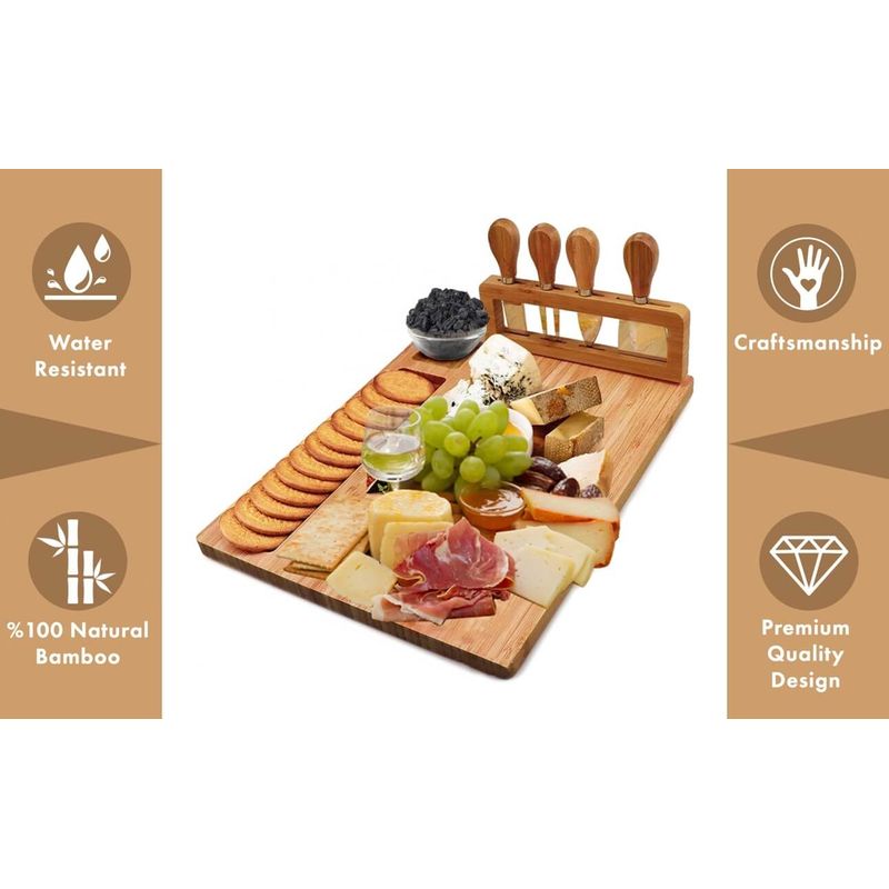 Casa si Gradina - Bucatarie si vesela - Vesela si tacamuri - Platouri de bucatarie - Set servire aperitive si branzeturi, 5 piese, cutite si ustensile pentru servire din inox, bambus, 35.8x28x1.5cm - Infinity.ro