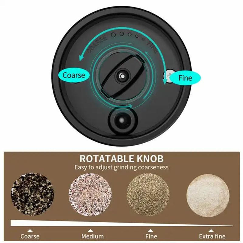 Casa si Gradina - Bucatarie si vesela - Ustensile bucatarie - Rasnite si dozatoare condimente - Set 2 rasnite electrice pentru condimente, reincarcabile, lumina LED, reglaj macinare, stand pentru incarcare, otel, Gri - Infinity.ro