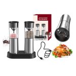 Casa si Gradina - Bucatarie si vesela - Ustensile bucatarie - Rasnite si dozatoare condimente - Set 2 rasnite electrice pentru condimente, reincarcabile, lumina LED, reglaj macinare, stand pentru incarcare, otel, Gri - Infinity.ro