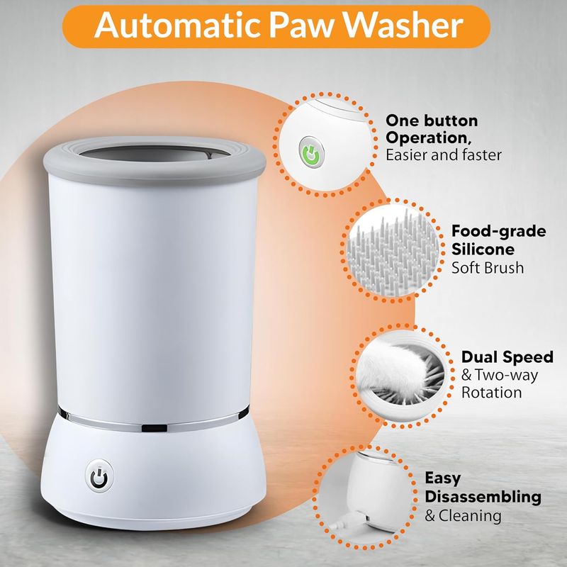 Petshop - Ingrijire si Igiena - Aparate de ingrijire - Alte aparate ingrijire animale - Dispozitiv automat de curatare si dezinfectare a labutelor de animale, curatare cu 157 peri silicon, 2 viteze, alb - Infinity.ro