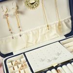 Fashion, accesorii si bijuterii - Femei - Bijuterii femei - Cutii bijuterii - Cutie Pentru Bijuterii, AB Luxury Concept, cu 2 nivele, Compartimente Practice, 23x16x9 cm, piele ecologica, Albastru - Infinity.ro