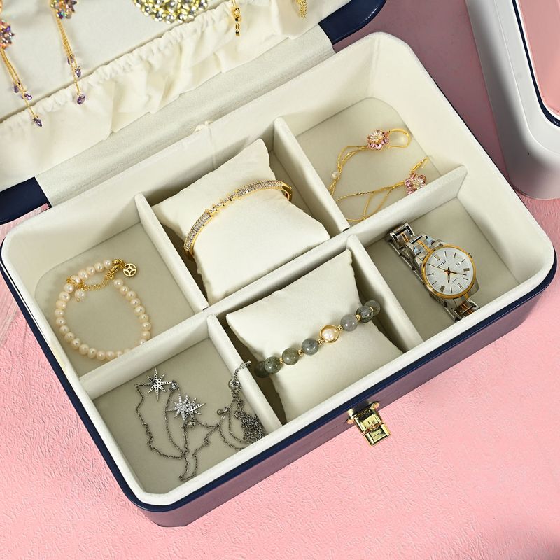 Fashion, accesorii si bijuterii - Femei - Bijuterii femei - Cutii bijuterii - Cutie Pentru Bijuterii, AB Luxury Concept, cu 2 nivele, Compartimente Practice, 23x16x9 cm, piele ecologica, Albastru - Infinity.ro