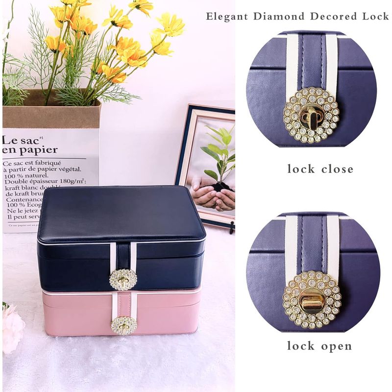 Fashion, accesorii si bijuterii - Femei - Bijuterii femei - Cutii bijuterii - Cutie Pentru Bijuterii, AB Luxury Concept, cu 2 nivele, Compartimente Practice, 23x16x9 cm, piele ecologica, Albastru - Infinity.ro