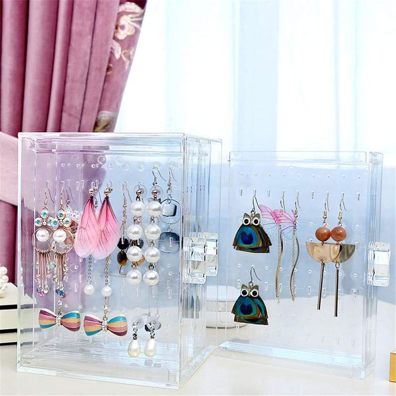 Fashion, accesorii si bijuterii - Femei - Bijuterii femei - Cutii bijuterii - Cutie de bijuterii, AB Luxury Concept, 3 panouri cu 216 gauri de 2 marimi, 14x13x18 cm, acril, transparent - Infinity.ro