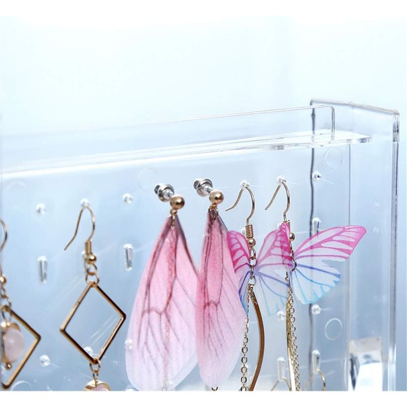 Fashion, accesorii si bijuterii - Femei - Bijuterii femei - Cutii bijuterii - Cutie de bijuterii, AB Luxury Concept, 3 panouri cu 216 gauri de 2 marimi, 14x13x18 cm, acril, transparent - Infinity.ro