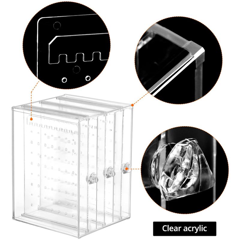 Fashion, accesorii si bijuterii - Femei - Bijuterii femei - Cutii bijuterii - Cutie de bijuterii, AB Luxury Concept, 3 panouri cu 216 gauri de 2 marimi, 14x13x18 cm, acril, transparent - Infinity.ro