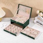 Fashion, accesorii si bijuterii - Femei - Bijuterii femei - Cutii bijuterii - Cutie Pentru Bijuterii, AB Luxury Concept, cu 3 nivele si 2 sertare, compartimentata, 27x17x14cm, piele ecologica, verde - Infinity.ro