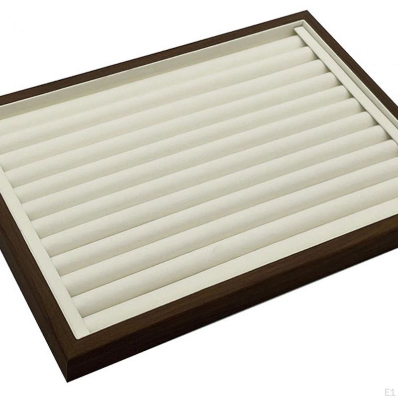 Fashion, accesorii si bijuterii - Femei - Bijuterii femei - Cutii bijuterii - Tava expunere si organizator bijuterii, lemn de nuc, 12 randuri, interior moale, 36×26x3cm suport bijuterii, lemn, crem - Infinity.ro