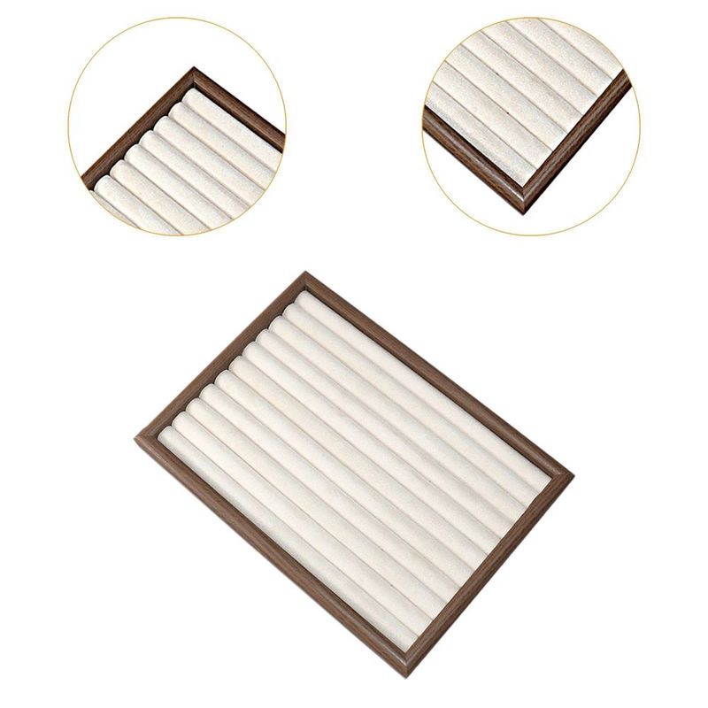 Fashion, accesorii si bijuterii - Femei - Bijuterii femei - Cutii bijuterii - Tava expunere si organizator bijuterii, lemn de nuc, 12 randuri, interior moale, 36×26x3cm suport bijuterii, lemn, crem - Infinity.ro
