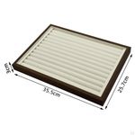Fashion, accesorii si bijuterii - Femei - Bijuterii femei - Cutii bijuterii - Tava expunere si organizator bijuterii, lemn de nuc, 12 randuri, interior moale, 36×26x3cm suport bijuterii, lemn, crem - Infinity.ro