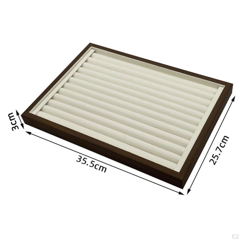 Fashion, accesorii si bijuterii - Femei - Bijuterii femei - Cutii bijuterii - Tava expunere si organizator bijuterii, lemn de nuc, 12 randuri, interior moale, 36×26x3cm suport bijuterii, lemn, crem - Infinity.ro