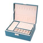 Fashion, accesorii si bijuterii - Femei - Bijuterii femei - Cutii bijuterii - Cutie Pentru Bijuterii, cu 2 nivele, Compartimente Practice, inchidere cu cheie, 23x17x9 cm, textil si piele eco, verde - Infinity.ro