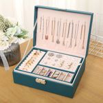 Fashion, accesorii si bijuterii - Femei - Bijuterii femei - Cutii bijuterii - Cutie Pentru Bijuterii, cu 2 nivele, Compartimente Practice, inchidere cu cheie, 23x17x9 cm, textil si piele eco, verde - Infinity.ro