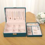 Fashion, accesorii si bijuterii - Femei - Bijuterii femei - Cutii bijuterii - Cutie Pentru Bijuterii, cu 2 nivele, Compartimente Practice, inchidere cu cheie, 23x17x9 cm, textil si piele eco, verde - Infinity.ro