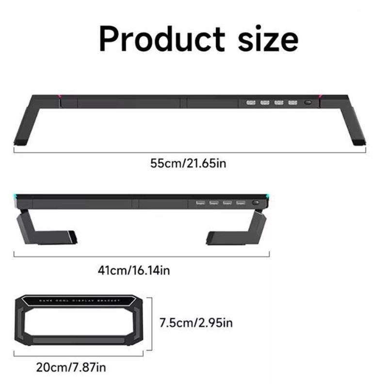 PC, gaming si accesorii - Desktop PC & monitoare - Accesorii monitoare - Suport Monitor si laptop, cu lumini RGB reglabile si 4 Port USB, Tava Depozitare, Ergonomic, Reglabil in 3 Moduri, Negru - Infinity.ro